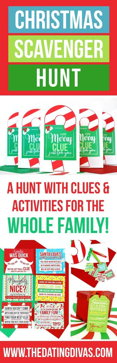 Clues and activities for a Christmas Scavenger Hunt the whole family can enjoy! Each stop on the scavenger hunt includes a Christmas-themed task or game! This would be so fun to do Christmas morning and the last stop be all the presents from Santa! Presents From Santa, Geek House, Christmas Scavenger Hunt, Xmas Games, Centerpiece Christmas, Family Christmas Party, Christmas Tablescape, Holiday Games, Scavenger Hunts