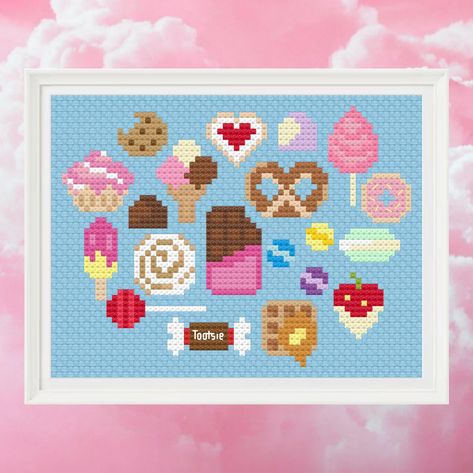 Sweet Treats Candy Cross Stitch Pattern Easy Cross Stitch - Etsy Candy Cross Stitch, Mini Food Cross Stitch Patterns, Candy Cross Stitch Pattern, Christmas Candy Cross Stitch Pattern, Dessert Cross Stitch, Cross Stitch Cupcake Patterns, Kawaii Cross Stitch, Holiday Cross Stitch Patterns, Easy Cross