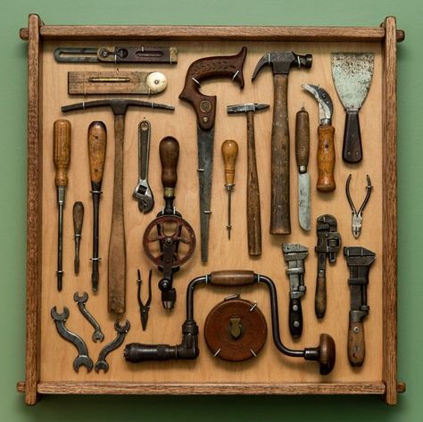 Displaying Old Tools, Display Antique Tools, Antique Hand Tools Vintage, Antique Tools Garage, Display Old Tools, Old Tool Display Ideas, Tool Display Ideas, Antique Tool Display Ideas, Vintage Tool Display