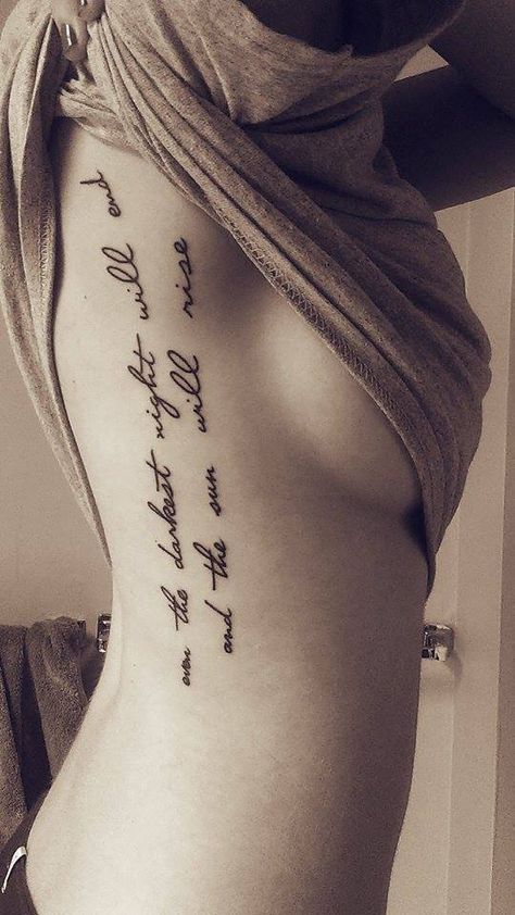 Script Les Mis tattoo on back/ribs. Side Tattoos Women Ribs Quotes, Les Mis Tattoo, Side Tattoos Women Ribs, Ribcage Tattoos For Women, Ribs Quotes, Ribs Tattoo, Best Tattoo Fonts, Script Tattoos, Side Tattoos Women