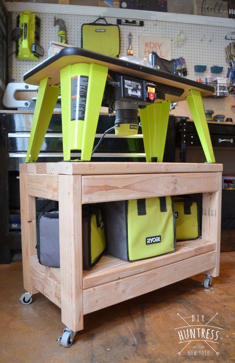 Rolling Router Table - RYOBI Nation Projects Ryobi Router Table, Ryobi Router, Organize Garage, Router Ideas, Workshop Furniture, Woodshop Ideas, Garage Workbench, Woodworking Tools Router, Wood Workshop