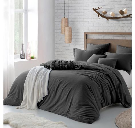 Grey Comforter Bedroom, Art Studio Bedroom, Nest Bedroom, Bedding Photography, Room Necessities, Scandinavian Style Bedroom, Bedding Duvet Sets, Nature Nursery, Relaxing Room