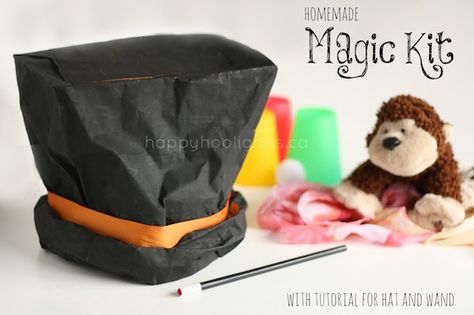 Make a homemade magic kit with a paper bag, a drinking straw and add a few basic household toys for doing "tricks" with. Learn Magic Tricks, Magic Tricks For Kids, Cool Magic Tricks, Happy Hooligans, Learn Magic, Easy Magic Tricks, Drinking Straw, Card Tricks, Dramatic Play