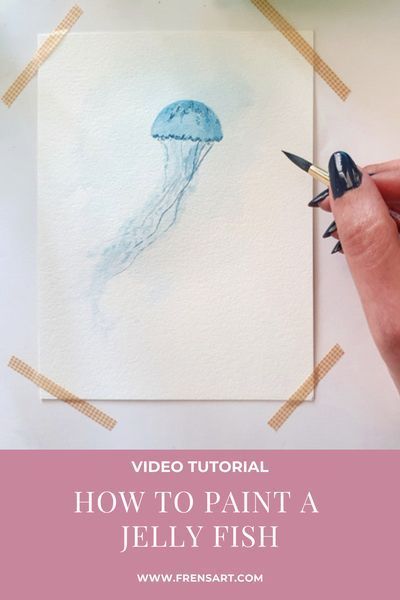 Jellyfish Watercolor Tutorial, Jellyfish Watercolor Painting, Watercolor Painting Video, Bullet Journal Watercolour, Fish Watercolor Painting, Watercolor Step By Step, Youtube Painting, Journal Watercolor, Dolphin Painting