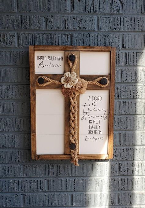 A Cord of Three Strands Is Not Easily Broken Wood Framed Cross | Etsy Unity Cross, Wedding Shadow Box, Cord Of Three Strands, Wedding Cross, Unity Ceremony, Wood Wedding Signs, Wedding Unity, Rustic Wedding Signs, Ceremony Signs