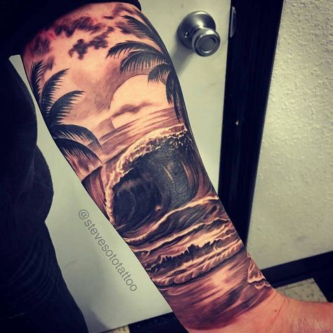 Ink Sav on Instagram: “Cali Life! Done by artist @stevesototattoo #blackandgrey #allday #inksav #worlwide .” Tropical Tattoo, Surf Tattoo, Tattoo Diy, Paradise Tattoo, Sunset Tattoos, Palm Tattoos, Marvel Tattoos, Cali Life, Cat Tattoos