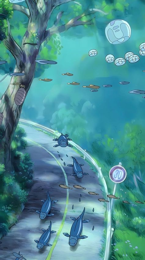 Ponyo Running On Fish, Ponyo Underwater Scene, Ponyo Laptop Wallpaper, Blue Ghibli Wallpaper, Blue Studio Ghibli Wallpaper, Blue Ghibli Aesthetic, Aesthetic Wallpaper Studio Ghibli, Ponyo Background, Oceancore Wallpaper