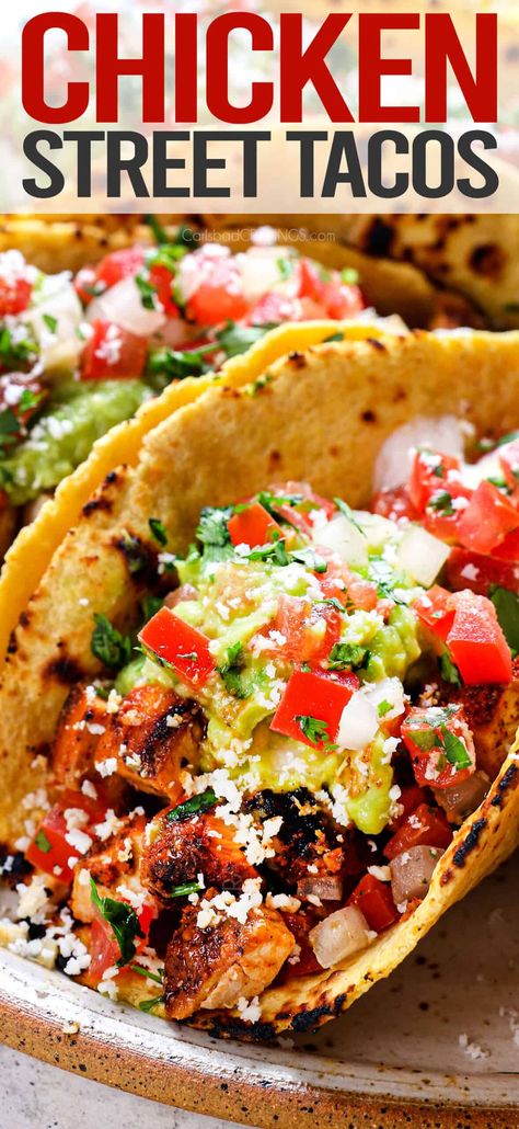 Chicken Street Taco Recipe - Carlsbad Cravings Easy Mexican Dishes With Chicken, The Best Chicken Tacos, Street Corn Tacos Recipe, Taco Tuesday Recipes Chicken, Grilled Chicken Tacos Marinade, Chicken Thigh Taco Recipe, Taco Recipes Chicken, Griddle Tacos, Street Tacos Recipe Chicken