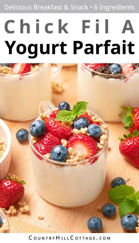 Homemade Yogurt Parfait Granola, Make Ahead Yogurt Parfait For A Crowd, Yogurt Parfait Recipe Ideas, Yogurt Brunch Ideas, Parfait Recipes Yogurt, Granola Parfait Recipe, Best Yogurt Parfait Recipe, Yogurt Parfait Make Ahead, Chick Fil A Yogurt Parfait Recipe