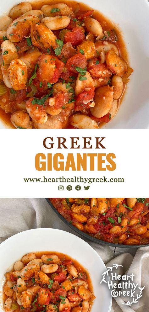 Gigante Beans Greek, Greek Mezze Recipes, Protein Dinner Recipes Vegetarian, Gigante Beans Recipe, Greek Recipes Authentic Vegetarian, Greek Gigantes Beans, Greek Lenten Recipes, Greek Vegetable Recipes, Gigantes Plaki Greek Recipes