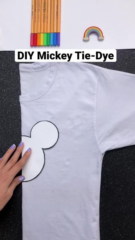 DIY Mickey Tie-Dye 🎨🌈 #shorts #diy #youtubeshorts #art #tiedye #tutorial #trending | Landform Amity | Tie Dye Shirt Diy, Diy Tie Dye Shorts, Mickey Tie Dye, Tie Dye Designs Pattern, Diy Tie Dye Techniques, Tie Dye Patterns Diy, Dye Techniques, Landform, Shorts Diy