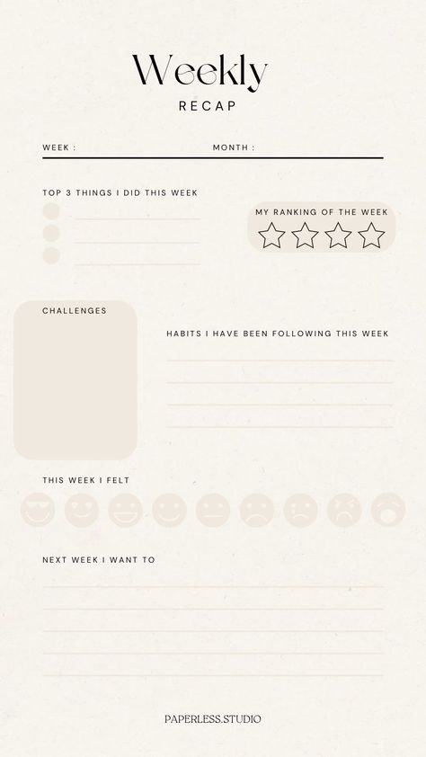 . Weekly Planner -  WEEKLY RECAP . #weeklyplannerfreeprintable #weeklyplannertemplate #weeklyplannerprintable #weeklyplannerideas Summer Recap Journal, Week Recap Journal, Weekly Reflection Template, Weekly Recap Journal, Online Bullet Journal, Planner Templates Goodnotes, Content Planner Template, Goodnotes Planner Template, Virtual Journal