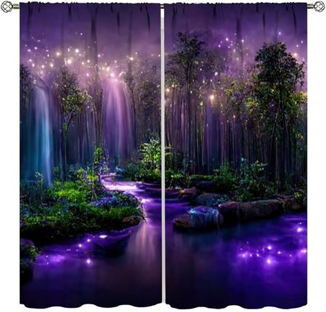 Enchanted Room, Curtains Purple, Waterfall Decoration, Forest Curtains, Window Treatments For Bedroom, Bathroom Nursery, Magical Nature, Fantasy Rooms, Decorative Curtains