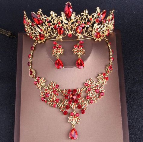 Red Crystal Jewelry, Red Jewelry Set, Crystal Bridal Jewelry Sets, Tiaras Jewellery, Crystal Bridal Tiaras, Gold Tiara, Rhinestone Tiara, Rhinestone Crown, Red Jewelry