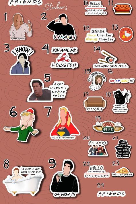 Friends Tv Show Stickers Printable, Friends Show Stickers, Friends Stickers Printable, Friends Tv Show Stickers, Tv Show Stickers, Hello 11, Friends Stickers, Friends Journal, Smelly Cat