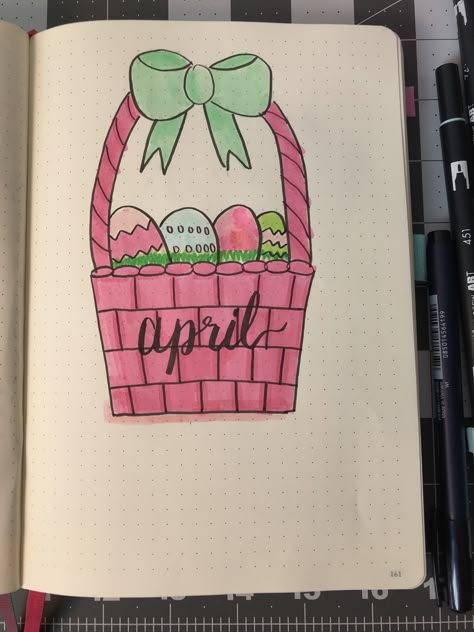 April Title Page, April Journal Page, Easter Journaling Ideas, Bullet Journal Avril, April Journal Cover, Easter Bujo, April Drawings, April Journal Ideas, Bullet Journal April Cover