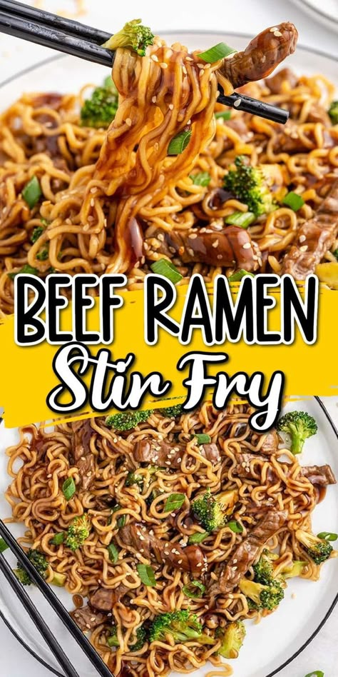 Beef Ramen Stir Fry, Broccoli Ramen Stir Fry, Ramen Dinner Recipes, Ramen Noodles Recipes, Top Ramen Recipes, Broccoli Ramen, Ramen Dinner, Beef Ramen, Steak Stir Fry