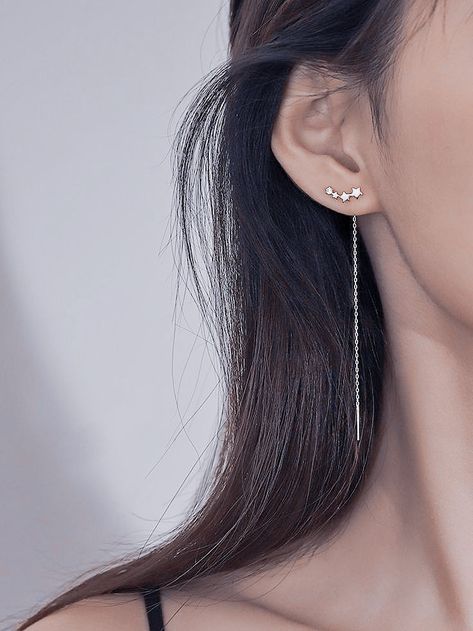 Aesthetic Piercings Ear Simple, Piercing Styles, Bts Earrings, Earrings Combo, Ear Threader, Daly City, Long Chain Earrings, Celestial Earrings, Earrings Ear