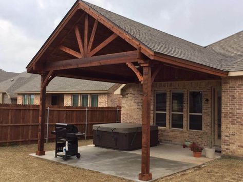 Wooden Gable Patio Covers | Nortex Fence & Patio Back Patio Roof Extension, Gable Roof Patio Cover, Patio Gable Roof Ideas, Patio Roof Extension Ideas Wood, Gable End Porch Cover, Gabled Patio Cover, Wooden Covered Patio, A Frame Patio Cover, Porch Gable Ideas