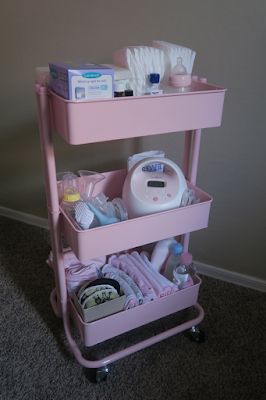 Newborn-care-cart-diapering-kart Baby Cart Ideas, Nursery Utility Cart Organization, Rolling Cart Organization Baby, 3 Tier Cart Organization Baby, Newborn Trolley Cart, Baby Caddy Organizer Cart, New Mom Life, Baby Cart, Baby Nursery Organization