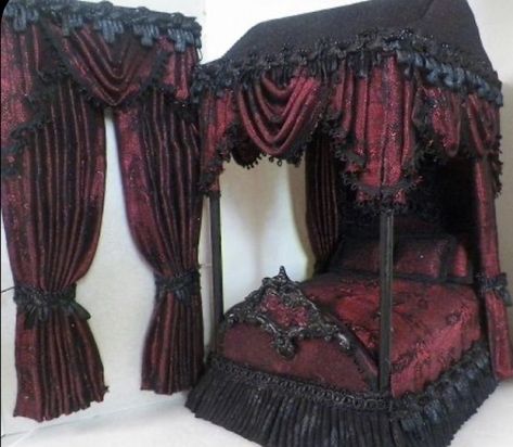 Goth Bed, Goth Houses, Gothic Decor Bedroom, Goth Bedroom, Gothic Room, Gothic Bedroom, Dollhouse Bed, Dark Home Decor, Goth Home