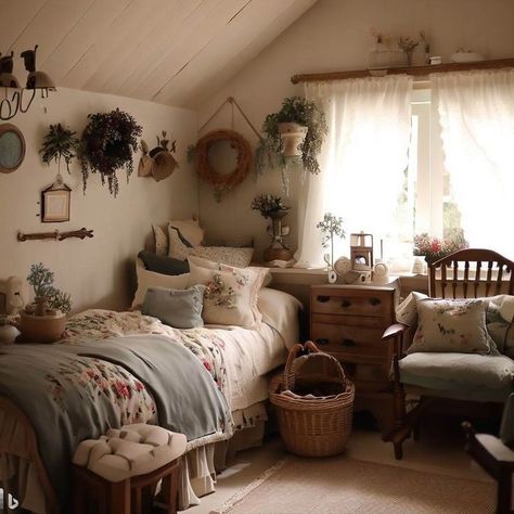 Goodnight Everyone, Cottagecore Bedroom, Cottagecore Home, Casa Vintage, Dream Room Inspiration, Room Makeover Bedroom, Dream House Interior, Cozy Room, Room Inspiration Bedroom