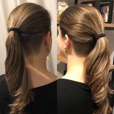 Feminine Undercut Long Hair, Undercut Black Hair, Female Undercut, Female Undercut Long Hair, Hidden Undercut, Undercut Ideas, Undercut Ponytail, Undercut Hairstyles Women, Undercut Long Hair