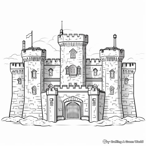 Fantasy Castle Drawing Easy, Small Castle Drawing, Castle Drawing Sketches Easy, Castle Simple Drawing, Castle Drawings Medieval, Castle Sketch Simple, Castle Sketch, Castle Coloring Page, Castle Drawing