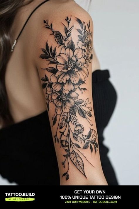 Feminine Arm Ink Inspiration for Women Tattoo Ideas YOUll Love Larkspur Sleeve Tattoo, Floral Arm Tattoos For Women Forearm, Lady Arm Tattoos, Arm Sleves Tattoo Design, Quarter Sleeve Tattoos For Women Classy, Womans Arm Tattoos, Upper Half Sleeve Tattoo For Women, Woman Half Sleeve Tattoo, Women’s Arm Sleeve