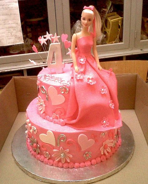 2-tier Wicked Chocolate cake iced in pink butter icing dec… | Flickr Barbie Cake Designs, Doll Cake Designs, Barbie Doll Birthday Cake, Doll Birthday Cake, Barbie Birthday Cake, Barbie Doll Cakes, Bolo Minnie, Princess Birthday Cake, Pink Birthday Cakes