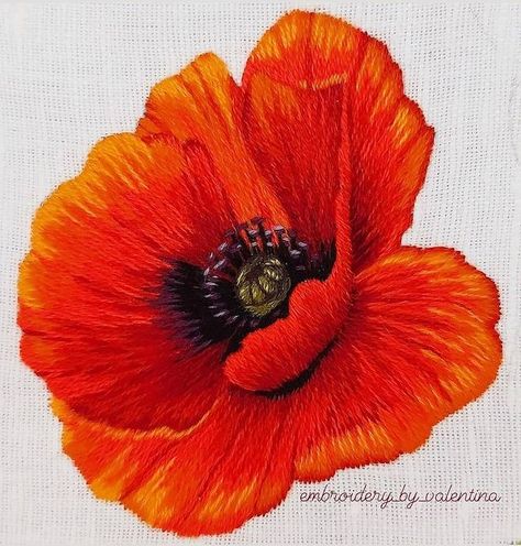 Red Poppy Embroidery, Embroidery Poppy Flower, Poppy Embroidery Pattern, Embroidery Poppies, Embroidery Poppy, Diy Embroidery Thread, Poppy Embroidery, Couching Embroidery, Stitching Flowers