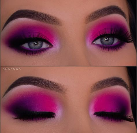 Pink And Purple Makeup, Pink And Purple Eyeshadow, Purple Makeup Looks, Bold Eyeshadow, Pink Eyeshadow Look, Drag Make-up, Purple Eye Makeup, Pink Eye Makeup, White Makeup