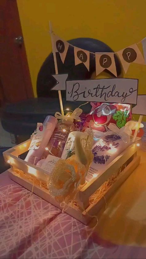 Basket Decoration For Birthday, Eidi Ideas For Girl, Wooden Gift Box Ideas Birthday, 50th Birthday Hamper Ideas, Bday Gift Ideas For Sister, Birthday Gift Basket For Mom, Birthday Gifts For Brother From Sister Diy Basket Ideas, Birthday Crate Gift Ideas, 16th Birthday Gifts For Girls Ideas