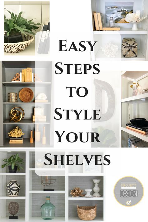 Project Design: Easy Steps to Style Your Shelves - Classic Casual Home Decorate Built In Shelves, Built In Shelf Styling, Corner Display Shelves, Shelving Decor Ideas, Shelving Styling, Dining Room Shelving, Bedroom Bohemian Style, Bookshelf Styling Living Room, Shelf Design Ideas