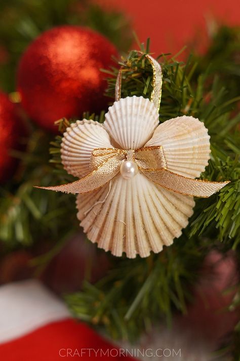 Seashell Angel Ornaments - Crafty Morning Seashell Angels Diy, Shell Angels Ornament, Angel Ornaments For Kids, Seashell Angels, Shell Angels, Seashells Crafts, Ornaments For Kids To Make, Angel Ornaments Diy, Homeschool Christmas