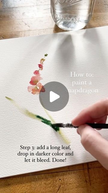 S A R A H C R A Y on Instagram: "Snapdragons are one of my favorite flowers to watercolor paint because it’s quick, organic, and a bit wonky! I think this is the perfect flower to try and go with the flow, see where it takes you 🤗 Enjoy this little step by step- I hope you give it a go!" Snapdragon Drawing Simple, Snapdragon Painting, Transparent Watercolor Flowers Tutorial, Watercolor Snapdragon Flower, Snapdragon Botanical Illustration, Art Demo, Art Tutorials Watercolor, Watercolor Flowers Tutorial, Watercolor Video