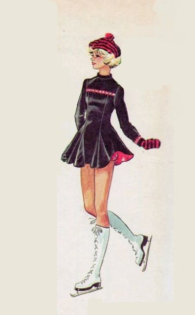 Vintage Ice Skating Outfit, Ice Skater Drawing Reference, Ice Skating Aesthetic Drawing, Ice Skating Poses, Ice Skate Drawing, Vintage Figure Skating, Animated Fashion, Ice Skating Pictures, Vintage Ice Skating Illustration