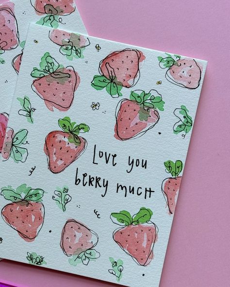 “love you berry much” card has gotten a refresh 🍓 available at originalkashcollections.com I Love You Berry Much Card, I Love You Watercolor Card, Love You Berry Much, Painted Card Ideas, Gift Scrapbook Ideas, Watercolor Love Card, Cute Cards For Best Friend, Birthday Gifts Ideas For Best Friend, I Love You Card