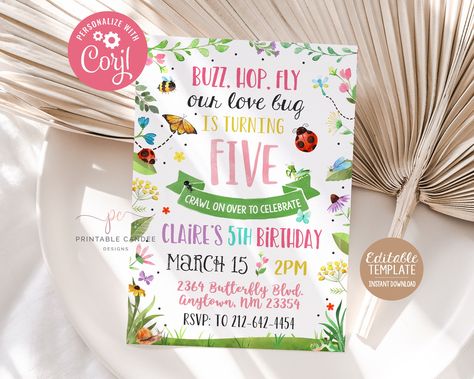 First Birthday Bug Theme, Bug Birthday Party, Bee Template, Baby Birthday Themes, 1st Birthdays, Birthday Printables, Birthday Invite, Copy Paste, 1st Birthday Girls