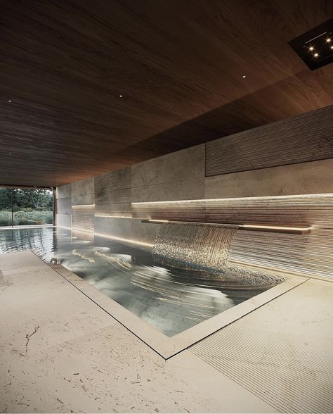 Modern Indoor Pool, Private Swimming Pool, Bath House Architecture, Interior Pool, Spa Building Exterior, Bathhouse Architecture, Indoor Pool And Sauna, Private Indoor Pool, Thermal Spa Architecture