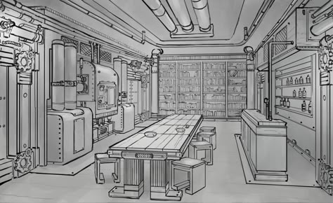 Space Kitchen, Spaceship Interior Design Concept Art, Space Cafe Concept Art, Inventor Room Concept Art, Alien Spaceship Interior Concept Art, Spaceship Interior Sketch, Spaceship Drawing, Scifi Environment, Interior Concept Art