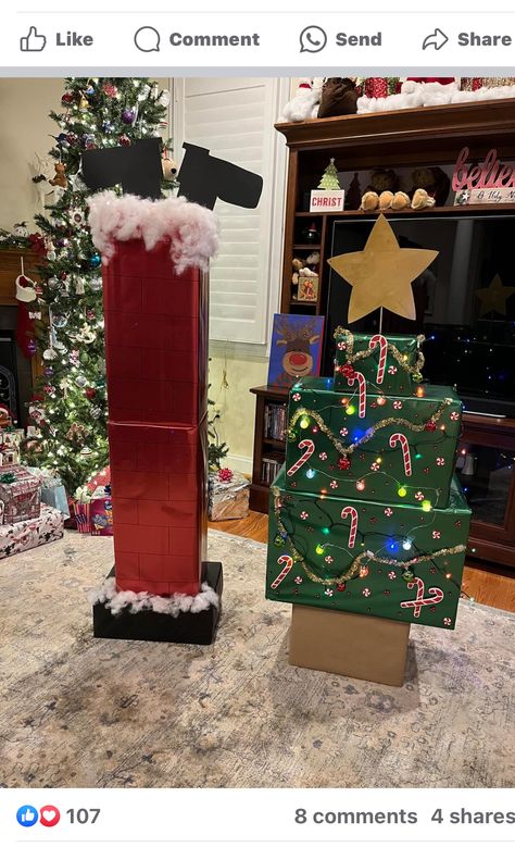 Snowman Tower Presents, Christmas Present Tower, Present Tower, Christmas Presents Decor, Diy Snowman Gifts, Yule Diy, Present Display, Unique Gift Wrapping Christmas, Christmas Tower