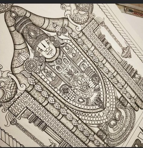 Venkateswara Swamy Pencil Sketch, Venkateswara Swamy Mandala Art, Tirupati Balaji Mandala Art, Venkateswara Swamy Paintings, Venkateshwara Swamy Drawing, Tirupati Balaji Drawing, Hard Mandala Art, Lord Drawing, Venkateshwara Swamy