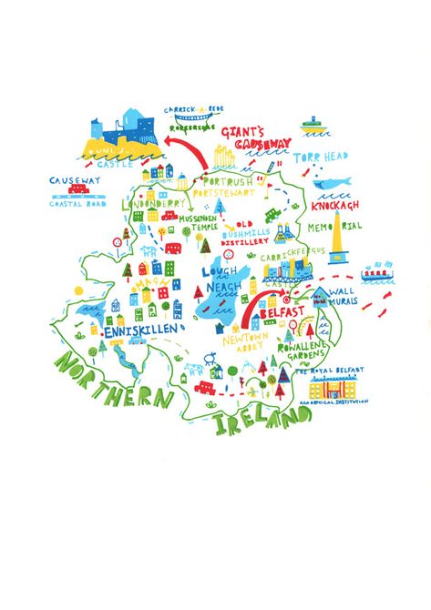 Northern Ireland on Behance Ireland Graphic Design, Ireland Spring, Northern Ireland Map, Illustrated Maps, World History Lessons, Ireland Map, Ireland Homes, Map Travel, Kingdom Of Great Britain