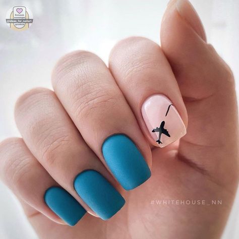 Nails Airplane Design, Nails With Airplane Design, Nails With Airplanes, Travel Inspired Nails, Airplane Nails Design, Aviation Nails, Nails Airplane, Flight Attendant Nails, Airplane Nail Art