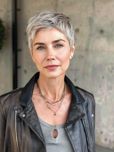 Stylish Short Haircuts for Women Over 50 Short Silver Pixie Haircut, Short Pre Chemo Haircuts, Short Hair On Older Women, Grey Hair Short Styles, Pre Chemo Haircut Pixie Hair, Short Pixie Cuts For Older Women, Short Grey Hair Over 50 Modern Haircuts, Women’s Short Haircut, Mommy Haircuts