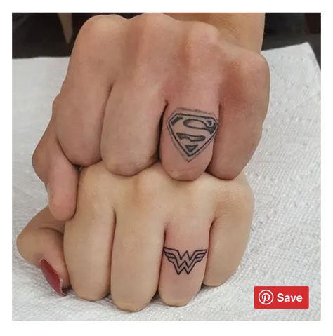 Couple Finger Tattoos, Wonder Woman Tattoo, Wonder Woman Superman, Superman Tattoos, Finger Tattoos For Couples, Wife Tattoo, Best Couple Tattoos, Serpent Tattoo, Finger Tattoo For Women