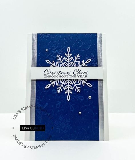 Stampin Up Classic Cloche, Lisa Curcio, Handmade Holiday Cards, Blue Cards, Holiday Cards Handmade, Simple Cards Handmade, Snowflake Cards, Handmade Christmas Card, Beautiful Christmas Cards