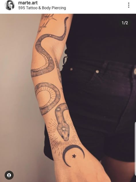 Cobra Wrapped Around Arm Tattoo, Snake Forearm Tattoo Women, Snake Tattoos Arm Wraparound, Celestial Snake Tattoo, Arm Cuff Tattoo, Tattoo Cobra, Halo Tattoo, Wrap Around Wrist Tattoos, Simple Hand Tattoos