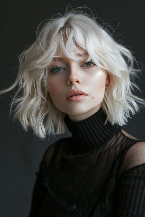 18 Best Lightest Blonde Hair Looks We Love - Pinch Of Glam Short Very Blonde Hair, Curly Platinum Hair, Lightest Blonde Hair Color, 70 Hair Styles, Lightest Blonde Hair, White Hair Female, White Hair Short, Pearl Blonde Hair, 70 Hair